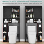 Over the Toilet Storage Cabinet with Farmhouse Sliding Barn Door, Above Toilet Organizer with Toilet Paper Holder Stand, Behind Toilet Shelf, Space Saver for Restroom, Bathroom, Laundry, Black