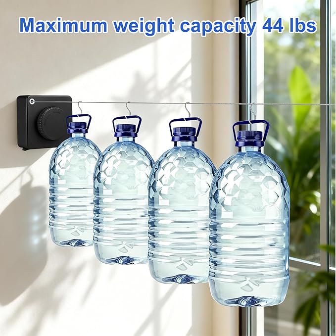 15.7Ft Retractable Clothesline Indoor Outdoor is Also an Anti-sag Clothes line for Indoors, Stainless Steel Wire Retractable Laundry Line for Drying Clothes, with 10 Windproof Clips (Black)