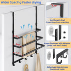 Over The Door Towel Rack, Over Door Towel Racks for Bathroom Door with 5 Hooks, 3 Tier Towel Storage Hanger Holder for Bathroom Accessories, 16 Inch Towel Bar for Hanging Towels, Matte Black
