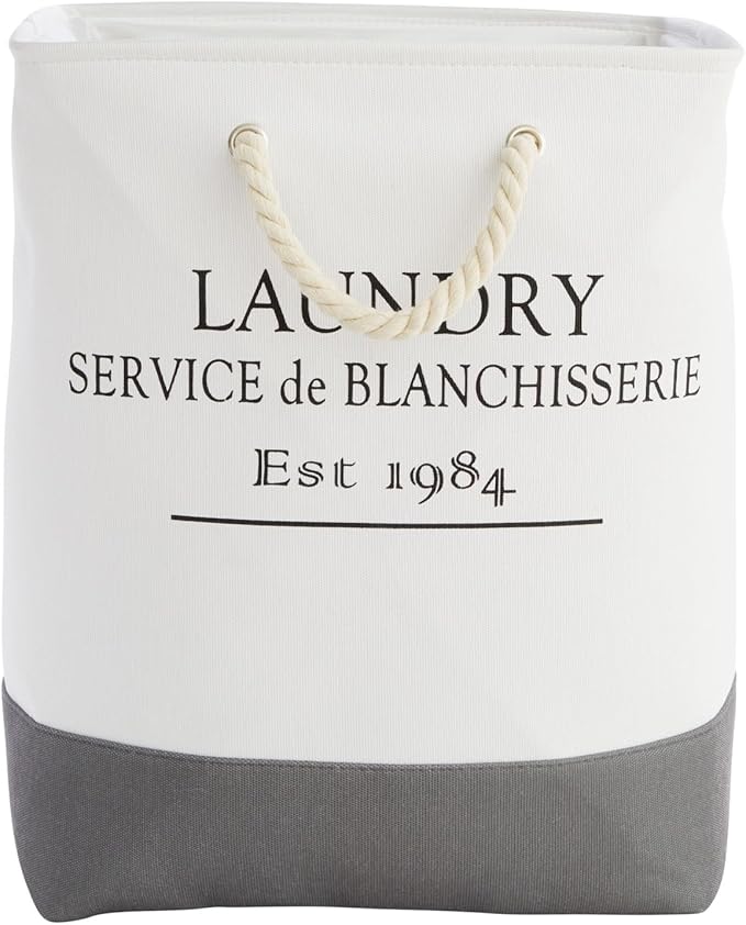 Okuna Outpost Canvas Laundry Hamper - Space-Saving Collapsible Basket - Farmhouse Laundry Basket - Dry Cleaning Tote for Delicates - White, 12 x 16 x 19.2 in, 60L