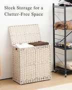 Laundry Hamper with Lid Wicker Laundry Basket 112 L (29.6 Gal) Laundry Hampers Handwoven Rattan Clothes Hamper with Handles 3 Removable Liner Bag, 6 Mesh Bags for Bathroom Bedroom Light Khaki