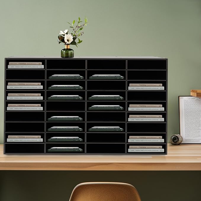 Mail Sorter Organizer, PVC Countertop Literature Organizer, Student Mailbox for Classroom, Desktop Bill Paper Organizer for Office Home School, 36 Compartments, Black