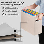 6 Pack Letter Size File Storage Box Collapsible，Fabric Hanging File Folders Organizer, Portable Office Document Holder with Metal Handle, Smooth PVC Rails, Beige