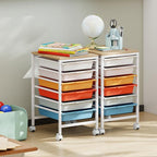 GOFLAME 6-Drawer Rolling Storage Cart, Craft Storage Cart with Wooden Tabletop and Lockable Wheels, Art Cart Supply Storage Organizer with Metal Frame for Home Office Classroom, Macaron Color