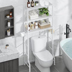 Kitsure Over The Toilet Storage Rack - Freestanding Over The Toilet Storage Cabinet with Paper Holder & Hooks, Bathroom Organizers and Storage, White, 3 Tiers (61" H)