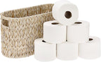 Sumnacon Toilet Paper Storage Basket Freestanding, Woven Toilet Paper Holder Stand with Handle, Decorative Narrow Bathroom Baskets Sturdy Plastic Organizer Bin for Tissue Rolls, Toiletries, Towels
