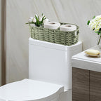Over the Toilet Paper Organizer,Woven Wicker Storage Basket with Handle for Toilet Tank Top,3-Compartment Rope Toilets Paper Tray Organizer for Bedroom Living Room,Bathroom Toilets Roll Holder