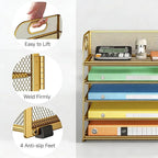 Lavatino Desk Paper Organizer Trays, Gold 5-Tier Mesh File Folder Sorter with Handles, Letter Holder Organizer for Office, Home, School Supplies Storage & Organization