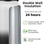 Fanhaw 20 oz Insulated Stainless Steel Water Bottle with Anti-Dust Chug Lid, Leakproof Vacuum Metal Bottle for Kids, Women & Men (White Black)