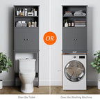 Meilocar Over the Toilet Storage Cabinet for Bathroom, Storage Cabinets Over Toilet, Bathroom Floor Mounted Cabinet Space Saver with Adjustable Shelf and 2 Open Shelves, 75in, Grey