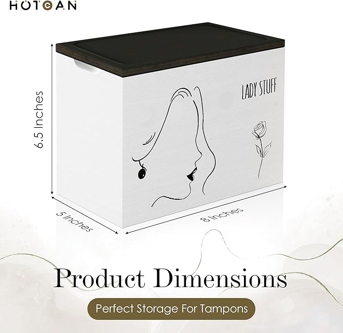 Discreet Tampon Holder for Bathroom with Vanity Tray Lid, Tampon Organizer for bathroom for Wall or Countertop Mount, Wood Pad Dispenser, Feminine Product Organizer