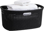 Mind Reader 40L Laundry Basket, Clothes Hamper, Premium Wicker Design, Plastic, Black