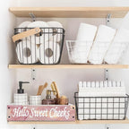 Lnond Rustic Bathroom Decor Box,Toilet Tank Tray Storage Basket, Hello Sweet Cheeks Bathroom Wooden Toilet Paper Basket with Handle (Pink Gold Marble)