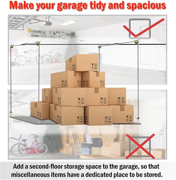 Adjustable Overhead Garage Storage Lift – Heavy Duty Ceiling Mounted Rack System, 300 lbs Capacity Hoist for Garage Organization