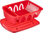 Tribello Sink Dish Drying Rack, Heavy Duty Hard Plastic Sink Set with Drainer (Red)
