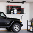 Heavy Duty Ceiling Storage Lift Adjustable 4x4 ft with Dual Safety Lock, 350 Lb Capacity Steel Ceiling Mounted Storage Racks for Garage Ceiling Organization and Overhead Storage, Ideal for Plastic Bin