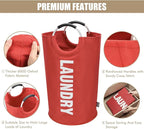 DOKEHOM 90L Large Laundry Basket, Collapsible Laundry Bag, Freestanding Tall Clothes Hamper, Foldable Washing Bin (Red)