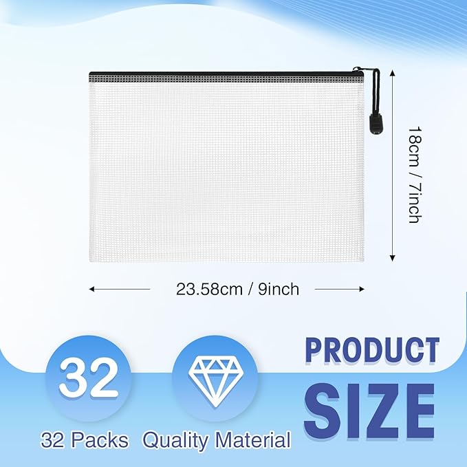 Jetec 32 Pcs Mesh Zipper Bags Toy Storage Bikini Organizer Bag Bolsas Para Guardar Trajes De Bano Waterproof Zipper Reusable Pouch Puzzle Multipurpose for Storage Office(Black,9 x 7 Inch)
