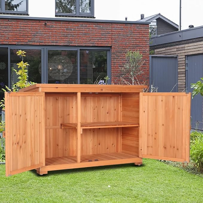 VINGLI Outdoor Wooden Storage Shed, 50.4” x 19.7” x 34.6” (L x W x H) Extra Large Garden Shed Outside Tool Cabinet with 2 Safety Latches, Patio Storage Organizer for Garden Yard Lawn Equipment