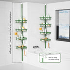KEGII Shower Caddy Tension Pole, 4-Tier Rustproof Adjustable Corner Bathroom Organizer for Renters, 25–114.2 Inch No Drill Space-Saving Shower Storage Rack, Emerald Green