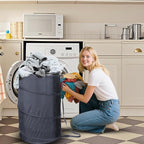 BATTOO Extra Large 107L Strong Laundry Hamper 17.5" x 27" Collapsible Laundry Baskets with Long Straps Drawstring Barrel Foldable Hamper for Laundry Room, Bathroom, Campout, College Dorm or Travel