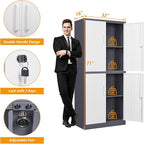 STANI Metal Storage Cabinet, Locking Steel Cabinet with 4 Doors and 2 Adjustable Shelves, 71" Tall Steel Cabinet for Home Office, Garage, School (Grey+White)