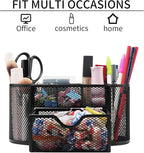 Desk Organizers and Accessories with Pencil Pen Holder Supply 8 Compartments and 1 Pullout Drawer for Home, School, and Office. (Black)