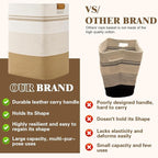 Laundry Hamper, 75L Tall Laundry Basket with Leather Handles, Rectangle Large Clothes Hamper for Organizing, Cotton Woven Laundry Baskets Storage Hampers for Bedroom, Nursery, Living Room