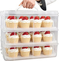 FEOOWV 3 Tier Cupcake Carrier with Lid,Holds 36 Cupcakes or 3 Large Cakes Food Transporter Container with 3 Tier Stackable Layer Insert