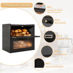 Double Layer Large Bread Box for Kitchen Counter, Wooden Corner Bread Storage Container with Acrylic Window, Black