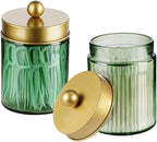 3 Pack Apothecary Jar Canisters Bathroom Vanity Organizer - Qtip Holder Storage Organizer Set Countertop Canister with Stainless Steel Lids &Cute Stickers for Qtips,Cotton Swabs,Makeup Sponges,Floss