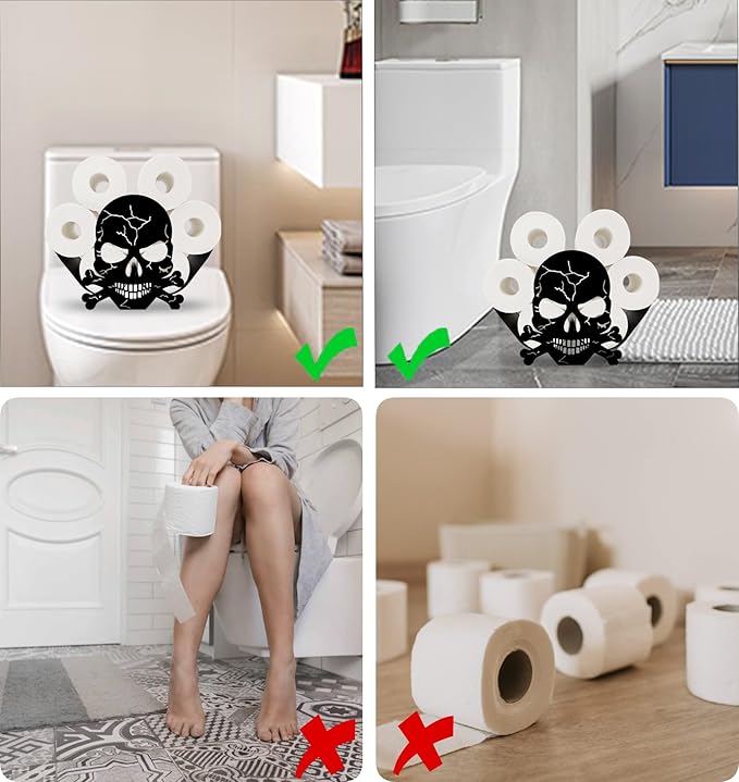 Sugar Skull Toilet Tissue Holder,Animal Paper Holders,Decorative Metal Papers Holder,Funny Toilet Animal Storage for Bathrooms,Bathroom Paper Organizer for Extra 8 Rolls Free Standing Art Decor