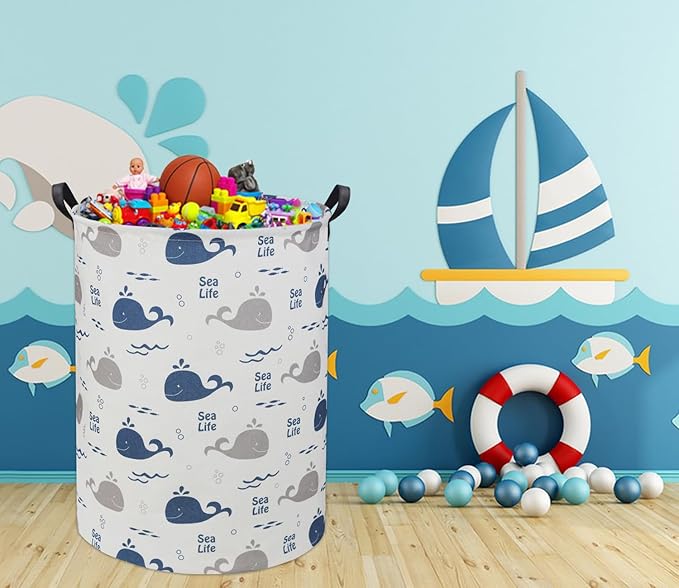 Whale Kids Laundry Basket Baby Hamper Toy Storage Bin for Boys Room Decor Baby Nursery Gift Baskets