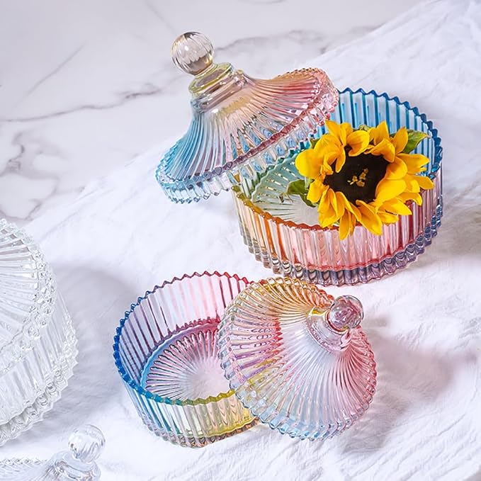 Colorful Glass Jar With Lid,Christmas Candy Dish,Candy Cookie Jars,Jewelry Box,Biscuit Containers Food Storage,Decorative Jar(Multi-Color)
