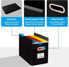 2 Pack Hanging File Folders Organizer with Lid, Letter Size Fabric File Storage Box Collapsible, Portable Office Document Holder with Metal Handle, Smooth PVC Rails, Black