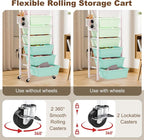 Rolling Cart with Drawers, Rolling Storage Cart with Large Plastic Drawers & Wooden Tabletop, Utility Cart with Pegboards & Basket, Storage Drawers Cart for Living Room, Classroom, Bedroom, Office