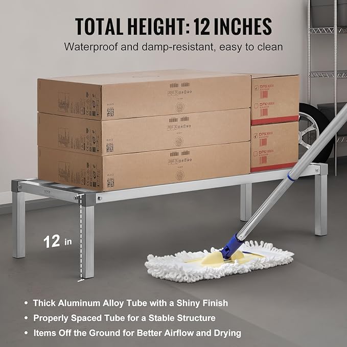 VEVOR Aluminum Dunnage Rack, 48” x 20” Commercial Food Floor Rack, 12” Off the Floor, 1000 lbs Capacity All-Welded Aluminum Storage Rack, for Storage in Restaurants, Kitchens, Garages and Vehicles