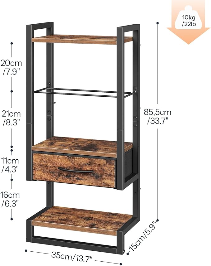HOOBRO Wall Mounted Towel Rack with Shelf and Drawer, Bathroom Wall Storage Shelf with Towel Bar, Space Saving Over Toilet Organizer for Bathroom, Rustic Brown BF11LB01