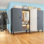 Heavy Duty Portable Closet with Cover Magnetic Doors, Metal Rolling Clothes Rack Heavy Duty 1500LBS, Foldable Clothing Rack, Garment Racks for Bedroom/LivingRoom/Rental (KT Grey, 74.8in)