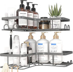 Corner Shower Caddy - 2 Pack, Adhesive Shower Organizers, Rustproof Stainless Steel Shower Shelves with 8 Hooks, No Drilling Bathroom Organizers and Storage Racks, Space-Saving, Grey, Large