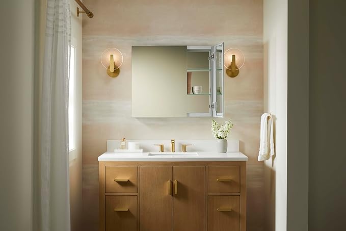 Kohler 55065-NA Embark Slim Two-Door Medicine Cabinet Mirror, Adjustable Shelves with Mirrored Doors, 35 in. W x 26 in. H