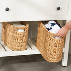 FairyHaus Wicker Toilet Paper Storage Basket with Buit-in Handles, 9 Rolls Natural Water Hyacinth Toilet Paper Holder Stand with Storage, Freestanding Handwoven Toilet Paper Holder Basket for Bathroom