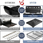 SAYZH Dish Drying Rack - Stainless Steel Dish Rack for Kitchen Counter, Large-Capacity Dish Drainer with Cutlery Holder, Kitchen Organizer for Dishes, Spoons and Forks, Black