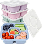 Caperci 5-Pack Lunchable Container Set for Kids & Adults - Reusable Bento Snack Box Containers with 5-Compartment for Food Storage & Meal Prep, Wheat Straw, BPA-Free (Vintage Colors)