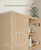 HAIOOU Fluted Bathroom Wall Cabinet with Motion Sensor Light, Curved Profile Wooden Medicine Cabinet Wall Mounted Cupboard, Wave Like Over Toilet Storage Cabinet with Buffering Hinges - Natural