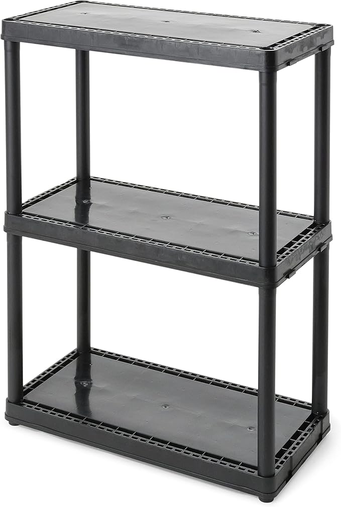 Gracious Living 33 Inch Heavy Duty 3-Shelf Light Duty Storage Shelf, Easy Assembly and Holds Up to 55 Pounds Per Shelf, Black