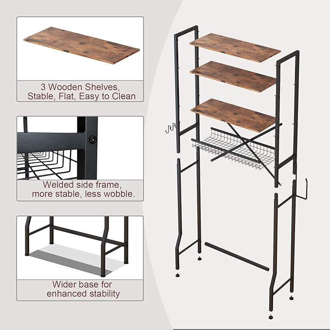 Over The Toilet Storage Rack, 4-Tier Bathroom Organizers and Storage with Adjustable Shelf, Freestanding Above Toilet Shelves for Bathroom & Laundry, Space Saver, Brown