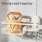 KEGII Shower Caddy Suction Cup with Soap Holder and Hooks, Removable Suction Bathroom Organizer Shelf, No Drilling Shower Organizer, Stainless Steel Shampoo Holder for Bathroom Storage, Cream White