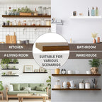 Floating Shelves for Wall, Wall Mounted Rustic Wood Shelves for Bathroom, Bedroom, Living Room, Kitchen, Hanging Shelf for Books/Storage/Room (Brown Wood Grain, 15.8")