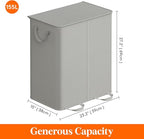 Lifewit Double Laundry Hamper with Lid and Removable Laundry Bags, Large Collapsible 2 Dividers Dirty Clothes Basket with Handles for Bedroom Laundry Room Closet Bathroom College, 155L Silver Gray